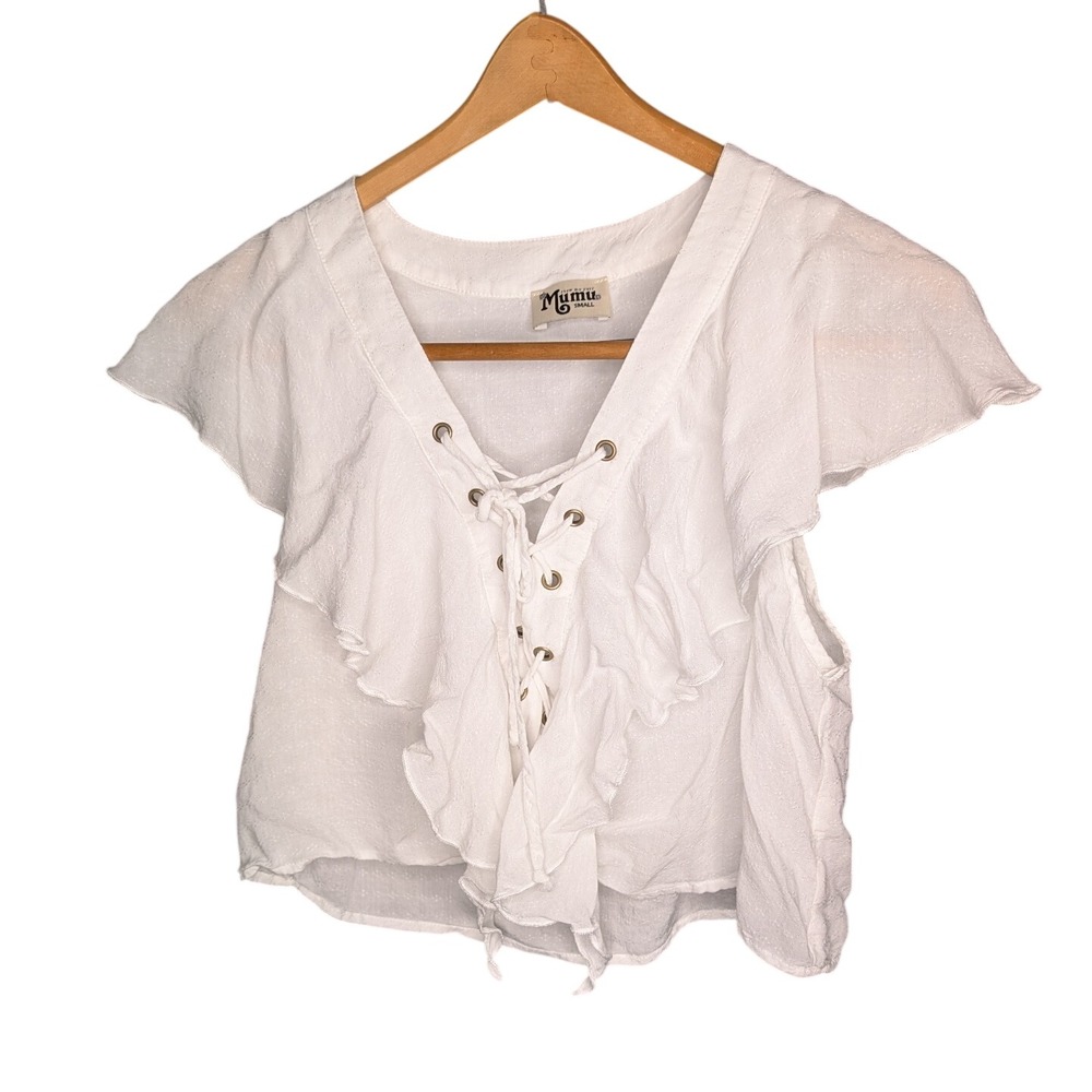 Show Me Your Mumu Treasure Lace Up Top Small White Boho Cottage Festival Blouse